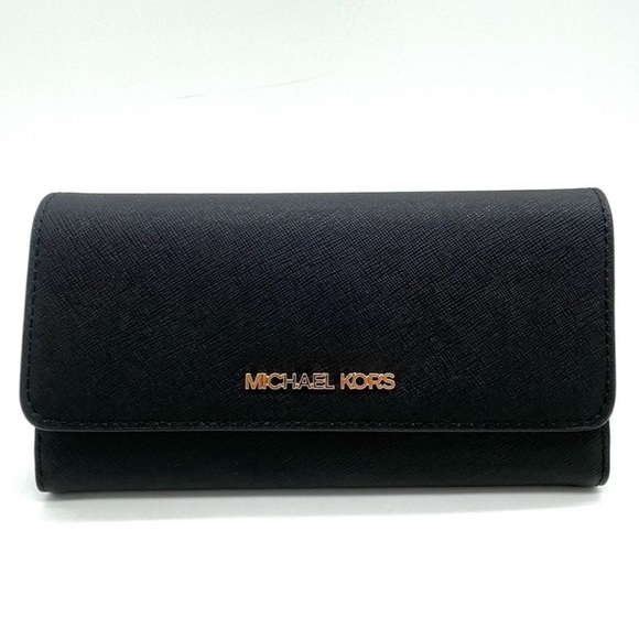 Michael Kors Trifold Wallet Black/Gold - Picture 1 of 8